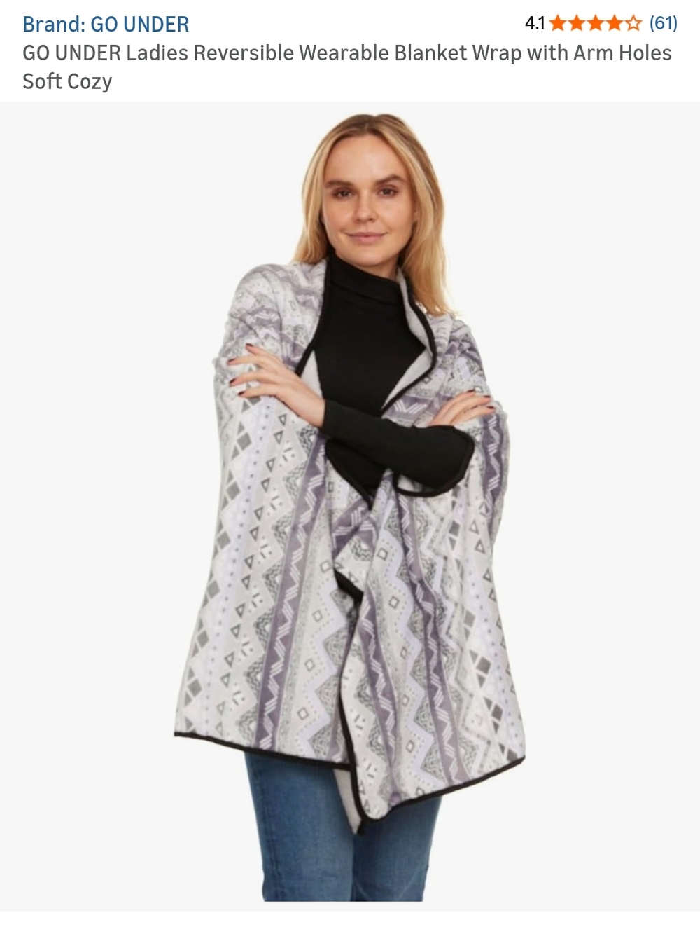 GO UNDER Reversible Wearable Blanket Wrap in Gray & Purple Aztec